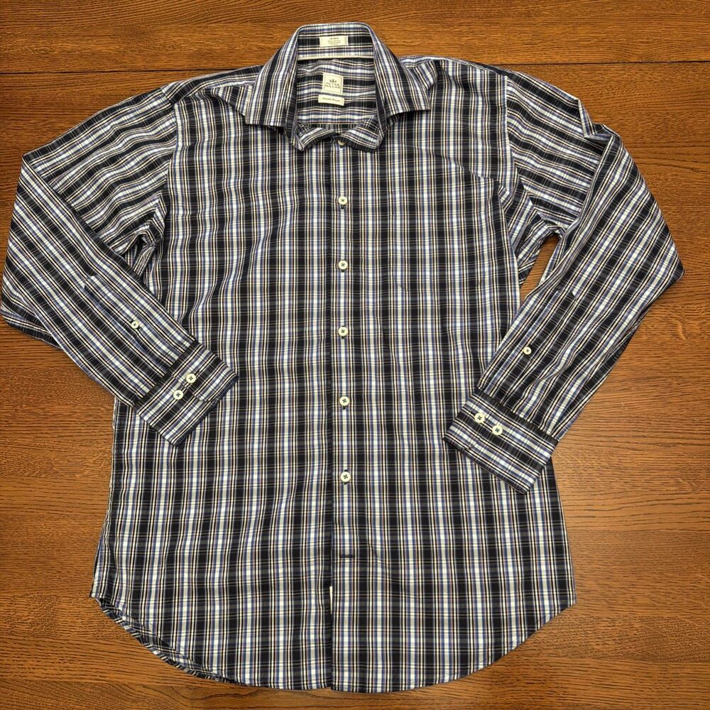 Peter Millar Mens Medium M Shirt Blue Plaid Seaside Finish Classic Style